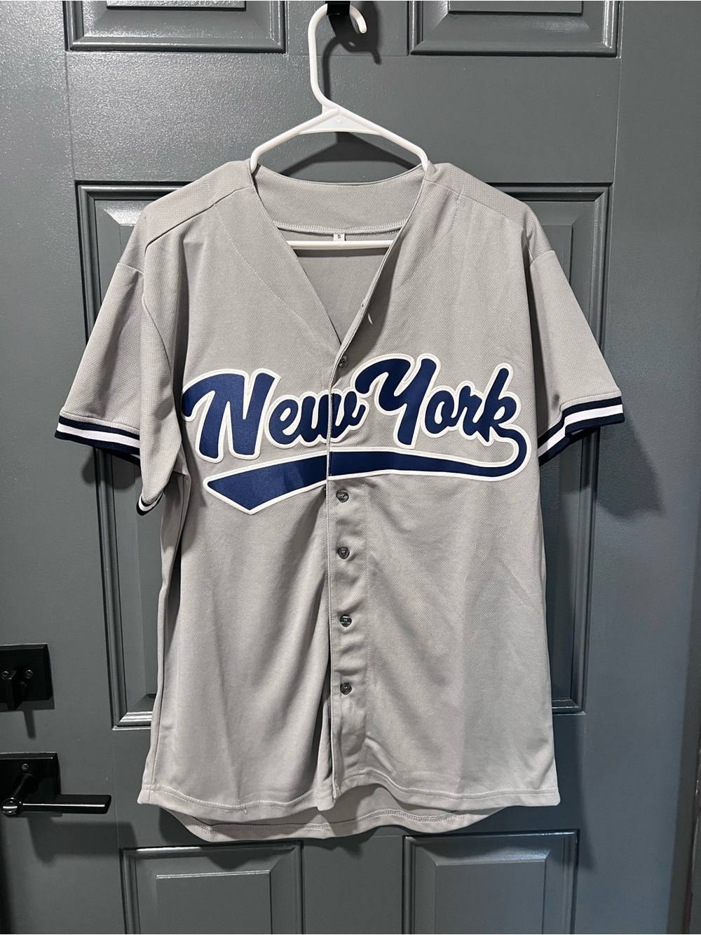 New York Gray Button-Front Baseball Jersey